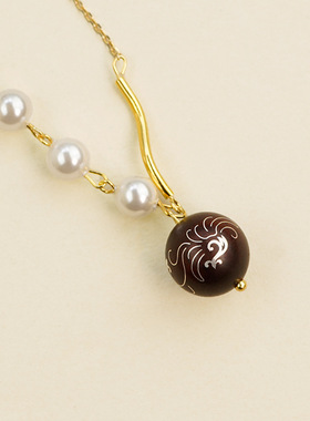 小叶紫檀镶嵌凤凰来仪项链木镶银锁骨链