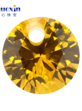 单孔黄刚圆形尖底裸石 22#号黄色合成刚玉打孔带孔吊坠钻散珠