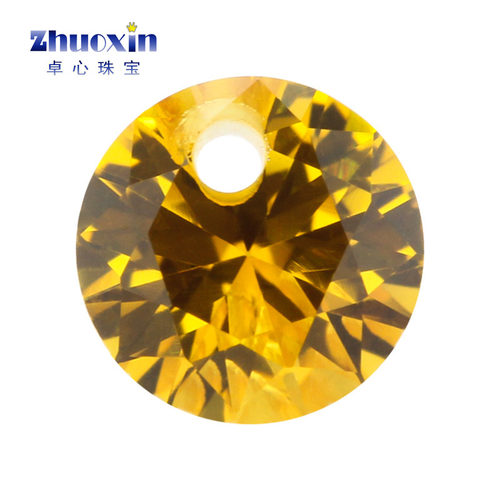 单孔黄刚圆形尖底裸石 22#号黄色合成刚玉打孔带孔吊坠钻散珠