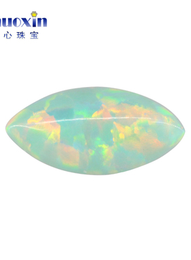 薄荷绿色变彩马眼平底素面人造澳宝裸石 树叶形欧泊欧珀石OP03
