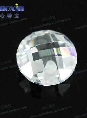 白色锆石圆形双龟面裸石打孔单孔 格子面带孔耳环钻配件主石DIY