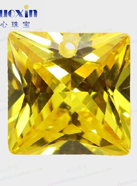 正方直角金黄色锆石CZ宝石中间单孔裸石 公主方尖底首饰耳环饰品