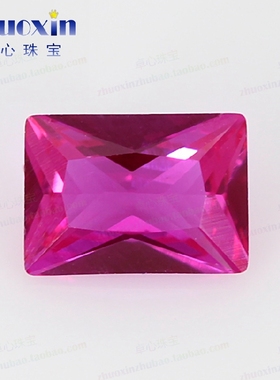 长方直角车花3#玫红宝石戒面裸石 桃红色人造宝石点缀饰品首饰DIY