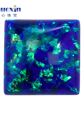 正方直角深蓝绿彩欧泊石 平底素面欧珀宝石裸石OPAL合成澳宝#L-1