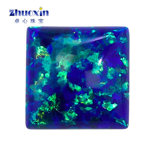 正方直角深蓝绿彩欧泊石 平底素面欧珀宝石裸石OPAL合成澳宝#L-1