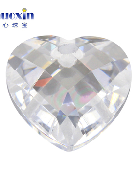 中间单孔双龟面心形白色合成立方氧化锆石 格子面CZ打孔裸石仿钻