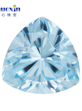 浅海蓝天蓝色锆石CZ蓝宝石裸石 肥三角浅海蓝锆尖底人造宝石