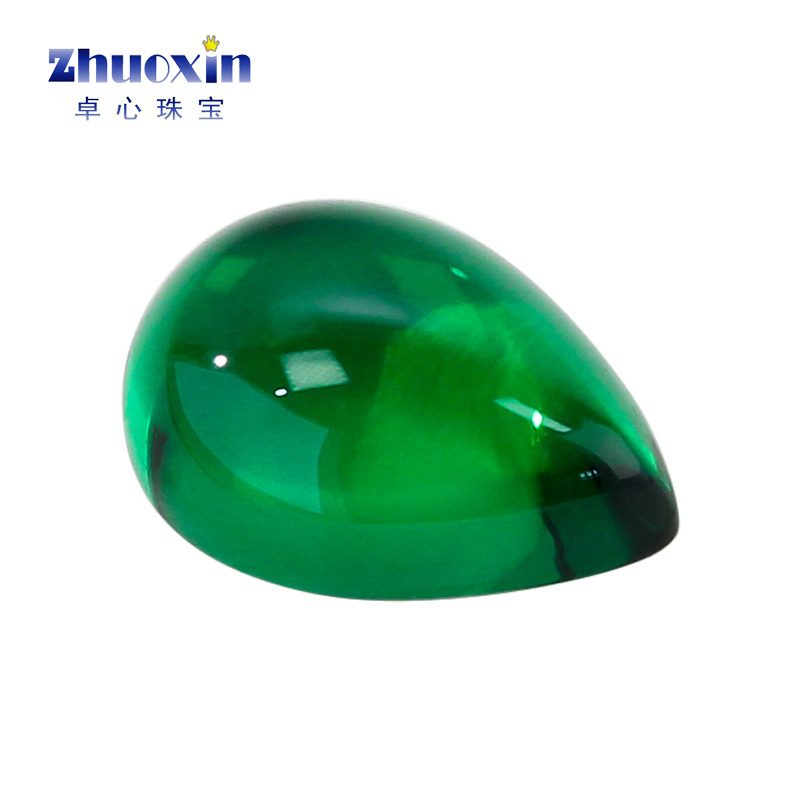 合成绿纳米梨形平底素面戒面裸石  水滴形弧面光面合成祖母绿宝石