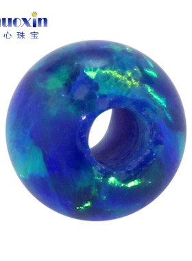 深绿绿彩全孔圆珠欧泊欧珀石裸石 球形打孔珠子合成澳宝通孔#L-1