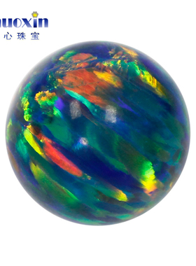 圆珠深绿色欧泊石仿黑欧珀裸石 球形珠子合成澳宝光珠无孔OP35