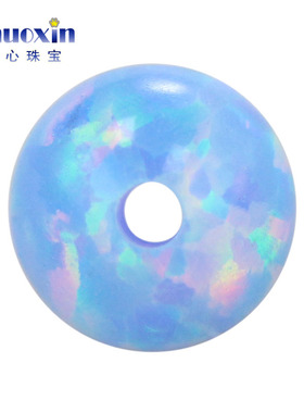 全孔圆珠粉蓝色粉彩欧泊石欧珀裸石 球形珠子合成澳宝通孔OP26