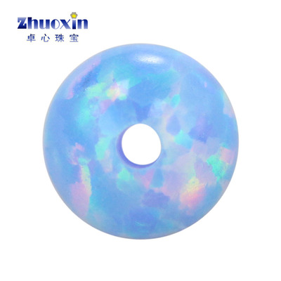 全孔圆珠粉蓝色粉彩欧泊石欧珀裸石 球形珠子合成澳宝通孔OP26