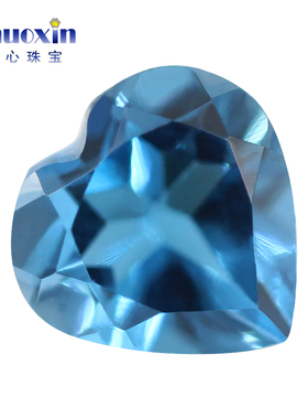 桃心形伦敦蓝色天然托帕石裸石 刻面心形彩宝吊坠戒指镶嵌用主石