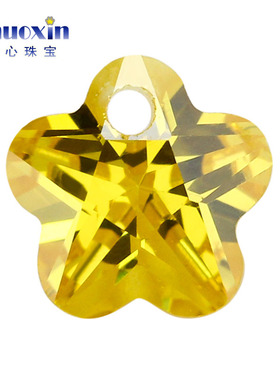 五角梅花单孔金黄色人造锆石裸石 金黄锆CZ宝石耳环打孔配钻