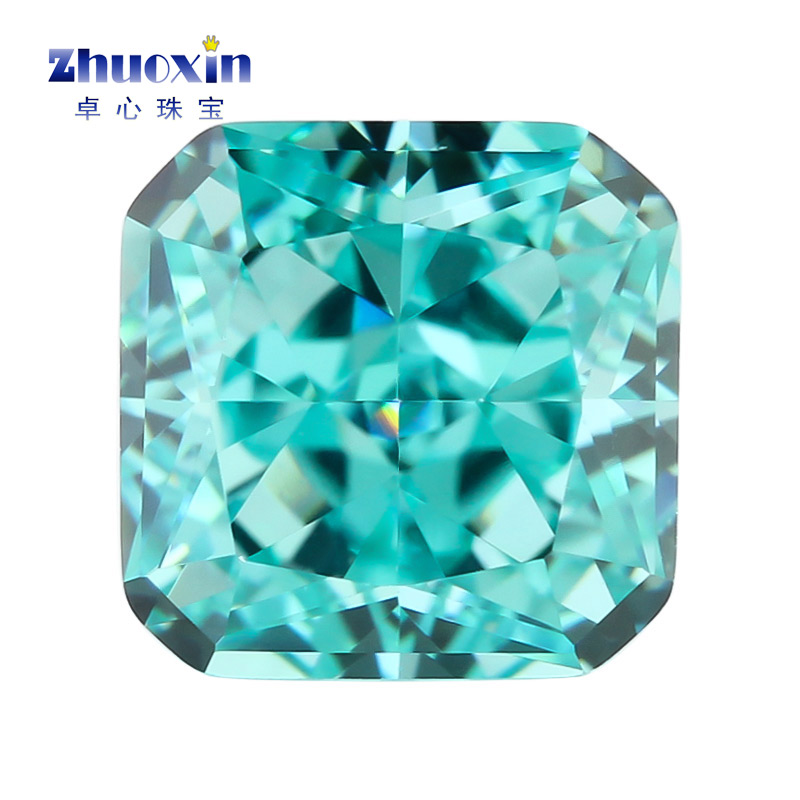 帕拉伊巴绿冰花切正方形锆石裸石 正方倒角雷地恩蓝绿人造高碳钻