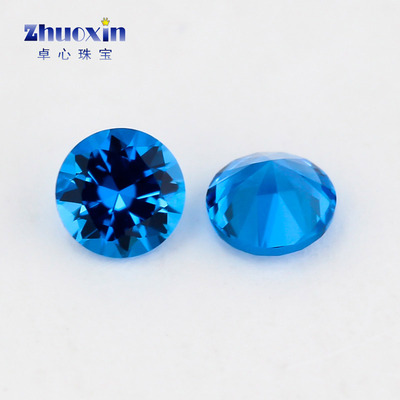 圆形海蓝色纳米141#裸石戒面 仿蓝宝石合成宝石微镶配石