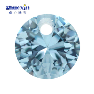 单孔浅蓝色106#尖晶蓝宝石 圆形耳钉耳夹耳环diy散珠人造宝石带孔