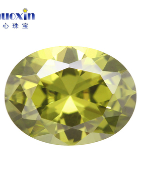 蛋形浅橄榄绿色锆石裸石戒面 椭圆形人造CZ宝石散珠首饰品主石DIY