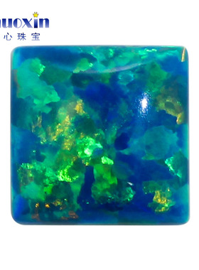 OPAL合成澳宝正方直角 蓝绿色平底素面欧泊石宝石裸石 OP36