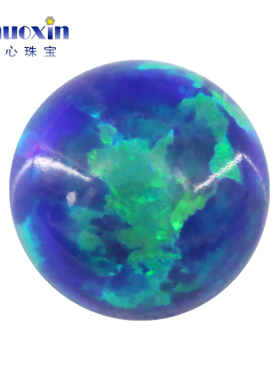 圆形深蓝绿彩人造欧泊石OPAL 蛋面平底素面炫彩欧珀澳宝裸石#L-1