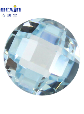 圆形双龟面浅海蓝色锆石裸石界面 双格子面合成CZ宝石首饰戒指diy