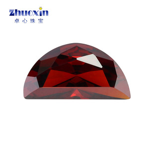 石榴红锆半月形尖底裸石 立方氧化锆石半圆形镶嵌用散珠配件DIY