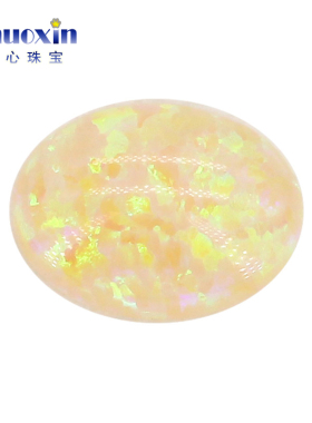 淡黄色蛋形平底素面人造彩色澳宝OPAL 浅黄椭圆形欧泊石宝石OP04