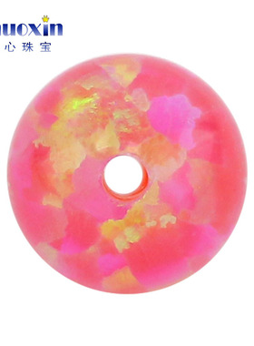 全孔圆珠桃红色欧泊石欧珀裸石球形打孔珠子人造合成澳宝通孔OP07