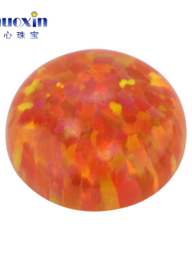 深橘红色人造欧泊石OPAL 圆形平底素面欧珀澳宝戒面裸石OP31