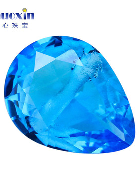 梨形横穿孔深海蓝色玻璃裸石蓝宝石 水滴形尖底吊坠配石