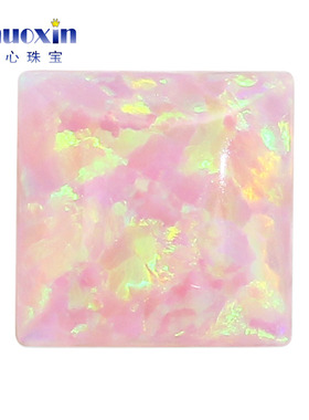 樱花粉色欧泊正方直角平底素面欧泊石宝石裸石 光面合成澳宝OP08