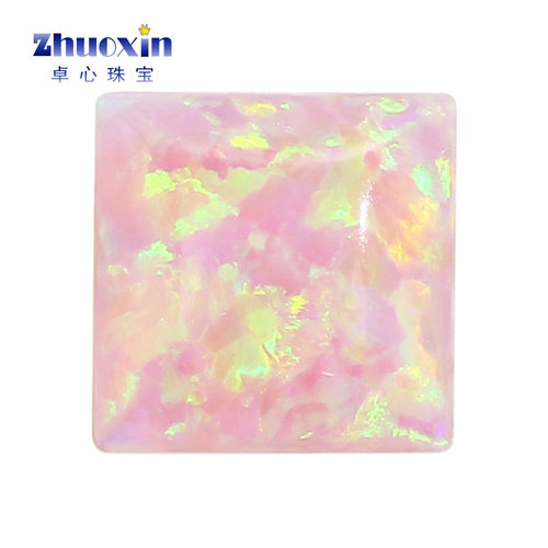 樱花粉色欧泊正方直角平底素面欧泊石宝石裸石 光面合成澳宝OP08
