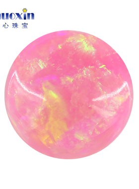 红色变彩圆形人造欧泊石OPAL 圆形平底素面蛋面欧珀澳宝裸石OP42