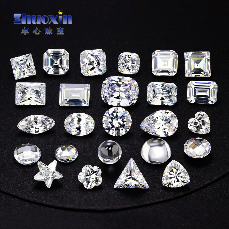 白锆多形状组合 合成立方锆白色透明镶嵌裸石圆形心形枕型三角A*A