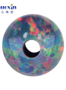 全孔圆珠灰色红彩欧泊石欧珀裸石 球形珠子合成澳宝通孔#13-1