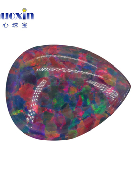 红色系梨形平底素面澳宝戒面裸石OPAL 水滴形合成欧泊石#13-3