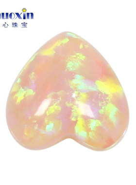 肉粉色心形人造欧泊石OPAL 平底素面欧珀澳宝戒面镶嵌#8C
