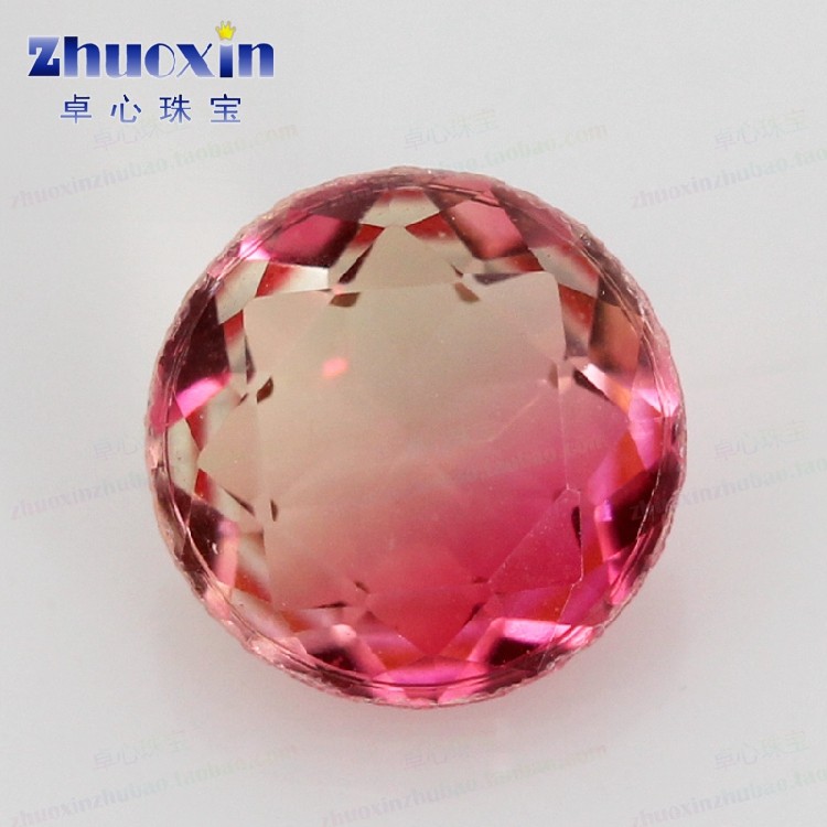 圆形合成西瓜碧玺粉红色渐变裸石 宝石散珠戒面镶嵌戒指主石bx09