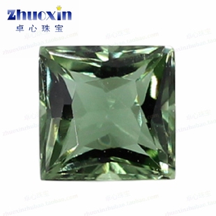 天然黄绿色碧玺正方直角车花裸石 公主方戒指戒面耳钉耳环裸钻