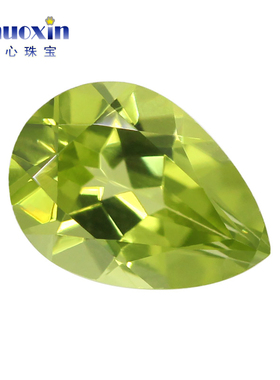 俄罗斯天然橄榄石梨形裸石 水滴形形尖底刻面透绿色彩色宝石diy