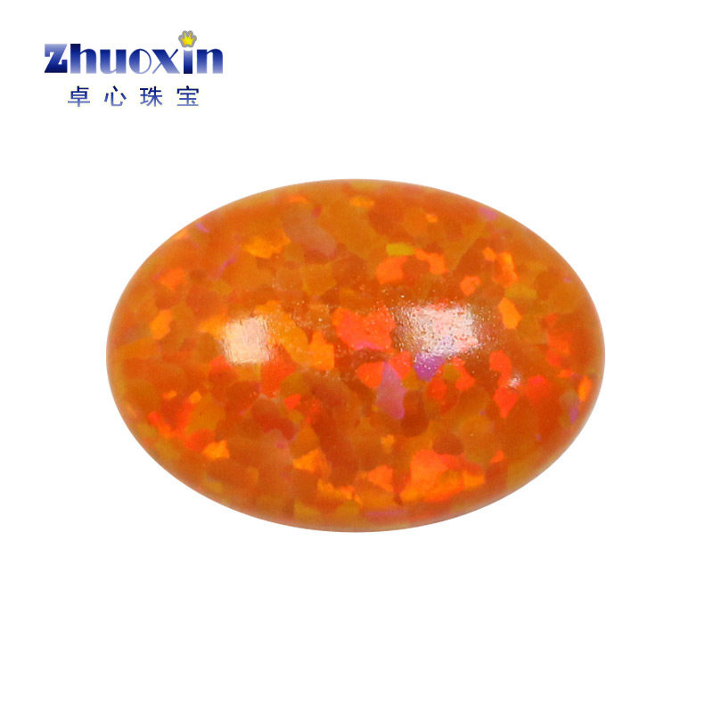 椭圆形平底素面橙色欧泊裸石钻 桔红色蛋形人造澳宝opal橘红op30