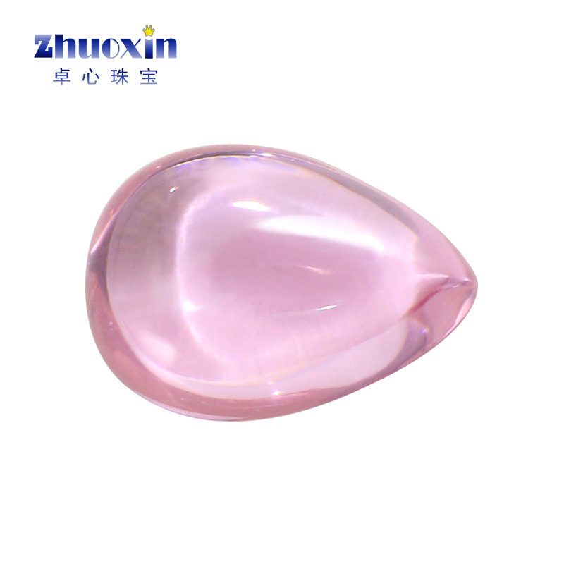 粉红色梨形平底素面锆石裸石 光面粉红锆合成CZ水滴弧面DIY包镶石