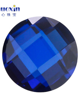 113#蓝尖晶圆形双龟面裸石 合成深蓝色尖晶石仿蓝宝石双格子面钻