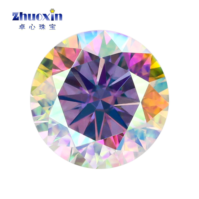 圆形镀AB彩莫桑石首饰镶嵌戒指