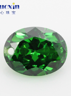 单孔蛋形绿色锆石裸石绿锆戒面 椭圆形钻孔人造祖母绿宝石耳环DIY