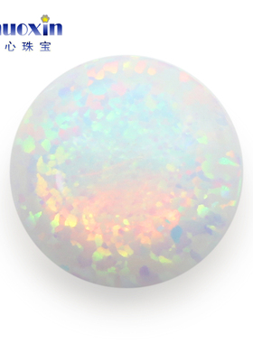 白色系人造欧泊石OPAL 圆形平底素面仿白欧珀澳宝戒面镶嵌OP17