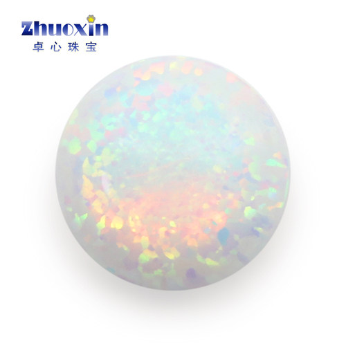 白色系人造欧泊石OPAL 圆形平底素面仿白欧珀澳宝戒面镶嵌OP17