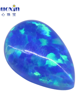 梨形平底素面澳宝戒面裸石OPAL 水滴形蓝绿色合成欧泊石宝石OP05