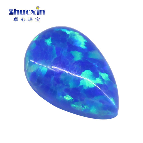 梨形平底素面澳宝戒面裸石OPAL 水滴形蓝绿色合成欧泊石宝石OP05