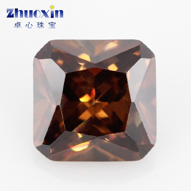 正方形倒角咖啡色锆石裸石戒面 小八角咖啡锆尖底cz钻首饰钻石diy